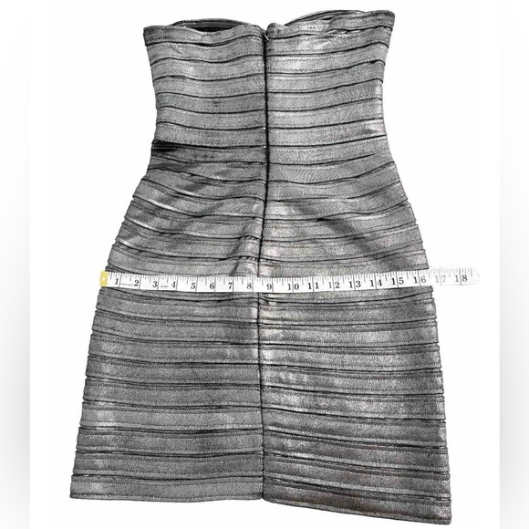 BCBGMAXAZRIA Metallic Silver Bandage Strapless Mini Dress XS Bodycon Party - Picture 6 of 10